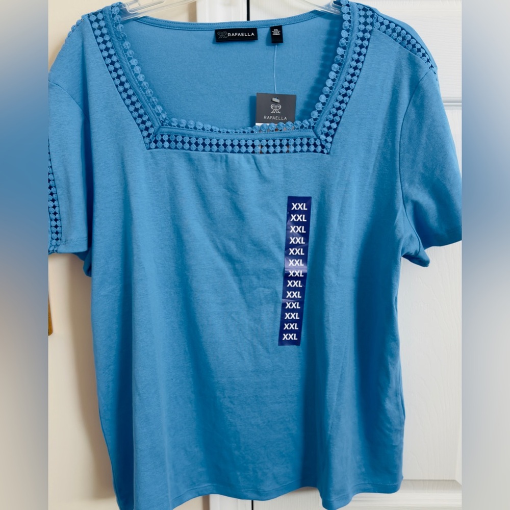 NWT Woman’s Rafaella Solid Blue‎ 100% Cotton Short Sleeve Top Size XXL